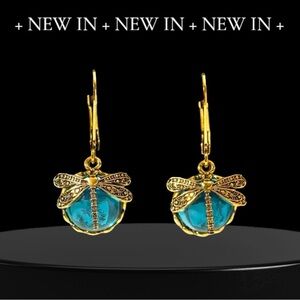 Unique Blue and gold dragonfly earrings. NWT‎